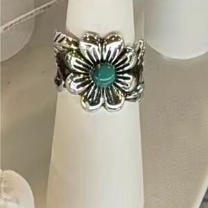 Silver Floral Ring with Turquoise Accent